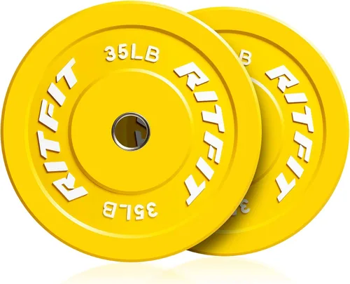 Miniatura 13 de RitFit Color Coded Bumper Plate, Olympic Bumper Plate for Barbell, 2-Inch Bumper Weight Plates With Steel Insert, rubber weight plates for Strength
