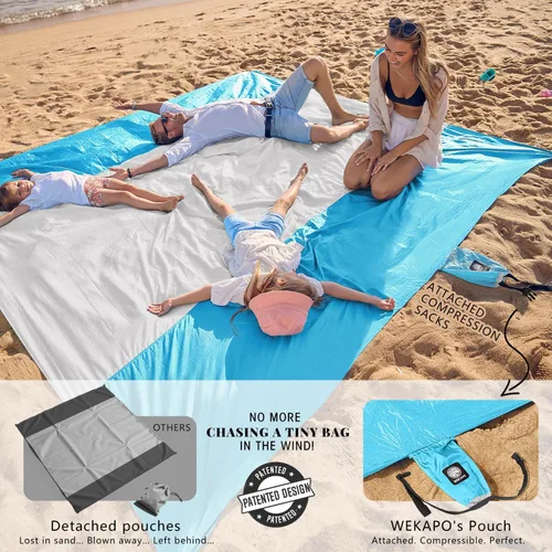Miniatura 3 de WEKAPO Manta de Playa Resistente a la Arena e Impermeable, Alfombrilla de Playa Extra Grande, Alfombrilla Sin Arena de Tamaño Grande y Compacta