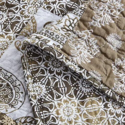 Miniatura 4 de DaDalogy Bedding - Juego de cama bohemio de 8 piezas en una bolsa, colcha de retazos de algodón floral marrón y verde con estampado de cachemira