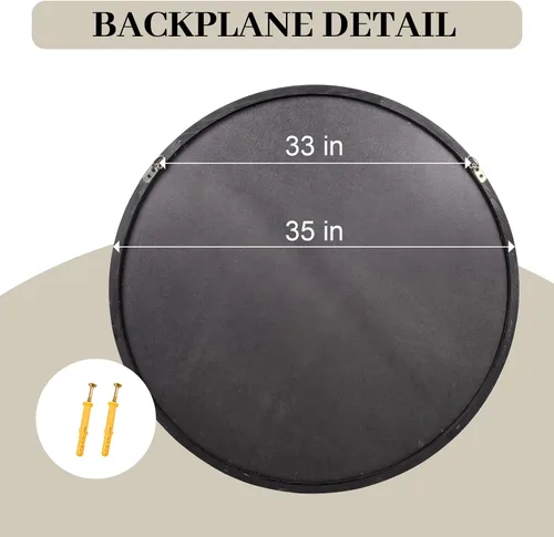 Miniatura 5 de Espejo redondo de madera de 35 pulgadas, espejo de pared circular rústico con biselado, espejos redondos de madera para decoración de pared, espejos