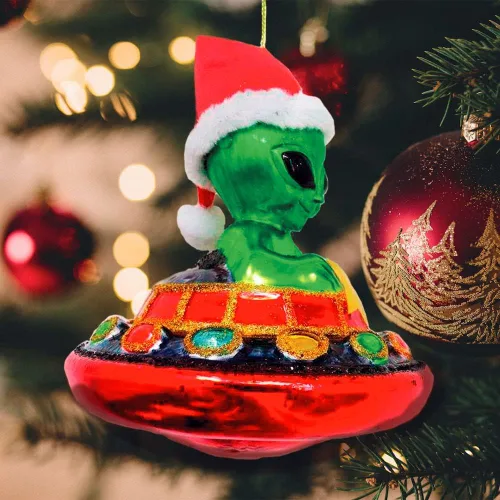 Miniatura 4 de Adorno de Navidad de vidrio de alienígena y OVNI