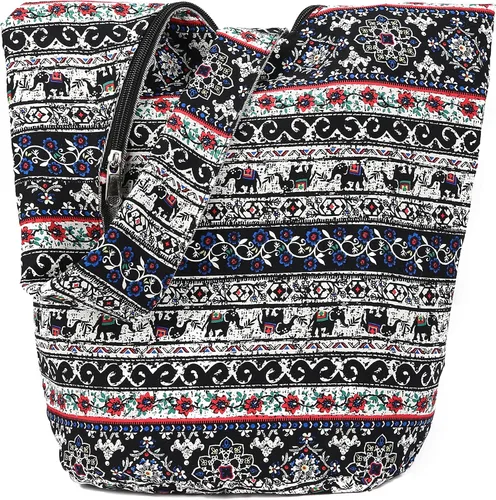 Miniatura 170 de Bolsa de hombro para mujer, de lona en estilo hippie/bohemio para llevar cruzada al hombro, disponible en diferentes colores y estampados
