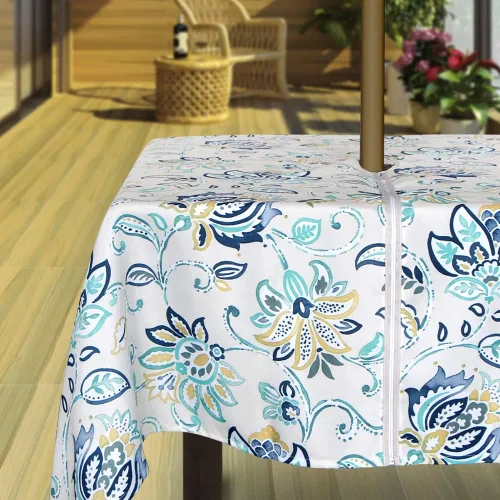 Miniatura 9 de Hipinger Vinyl Round Fitted Tablecloth with Zipper and Umbrella Hole, Outdoor Oil Waterproof Stain Resisteant PVC Table Cover 40-44 Inch, Black