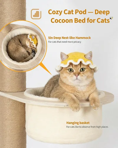 Miniatura 3 de Aechonow Árbol para gatos de piso a techo de 9 pies para gatos grandes, hamaca de 5 pulgadas de profundidad para gatitos de interior, torre