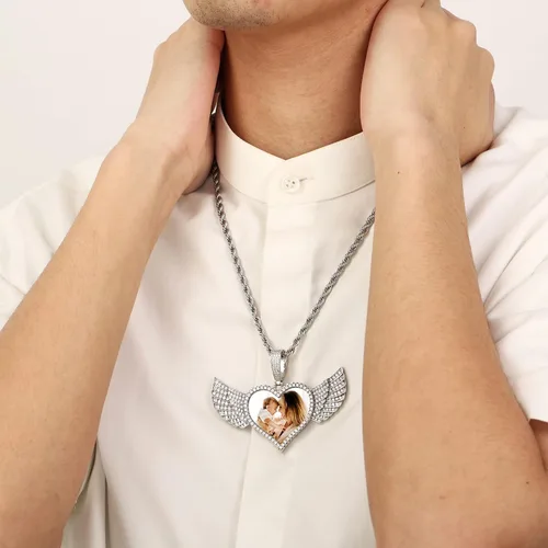 Miniatura 5 de OTXIXTO Colgante personalizado de hip hop con imagen de memoria para hombres y mujeres, grabado de imagen, texto, nombre, fecha, foto personalizada