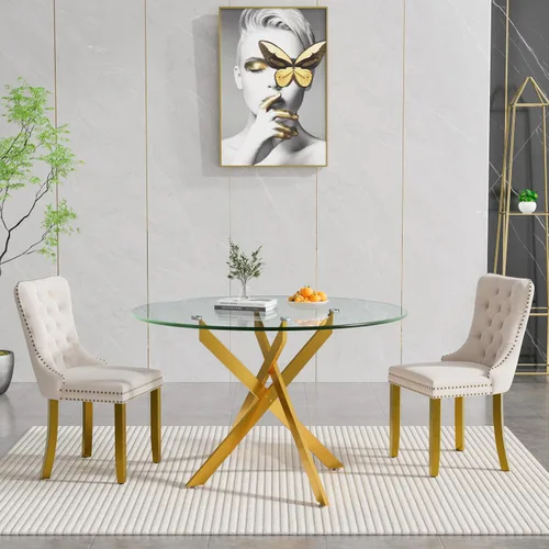 Miniatura 2 de HomVent Juego de mesa de comedor redonda de vidrio de 3 piezas, juego de mesa de comedor de vidrio templado para 2 mesas de cocina con 2 sillas