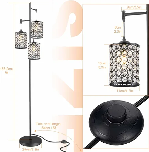 Miniatura 2 de YeLEEiNO - Lámparas de pie, moderna lámpara de pie de árbol de 3 luces para sala de estar, lámpara de pie de cristal con interruptor