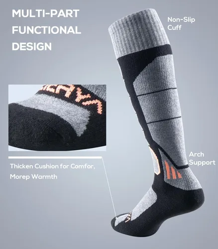 Miniatura 6 de Calcetines de lana de merino para esquí para hombres, mujeres y jóvenes - Calcetines térmicos de snowboard con amortiguación completa por encima