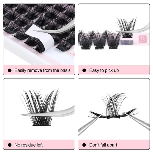 Miniatura 3 de KISSXIAOYA Extensiones de pestañas en racimo, 144 pestañas individuales en racimo D, 0.551 in, pestañas postizas de tallo ancho, suaves y naturales