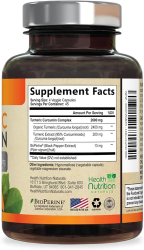 Miniatura 9 de Suplemento de curcumina de cúrcuma de 2600 mg – 95% curcuminoides con cúrcuma orgánica y pimienta negra BioPerine para una mejor absorción, apoyo