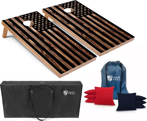Tailgating Pros Tablas de Cornhole - Juego de Cornhole ligero de 4 x 2 pies, incluye funda de transporte, juego de 8 bolsas de maíz y bolsa Bandera