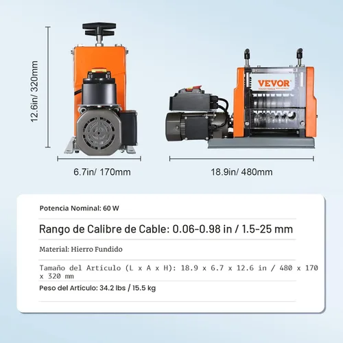 Miniatura 7 de VEVOR Máquina Peladora de Cables Eléctrica, Máquina Peladora de Cables Automática de 0.06''-0.98'', 60 W, Pelacables con Referencia de Profundidad