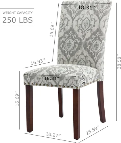 Miniatura 2 de COLAMY Sillas tapizadas de comedor Parsons, juego de 4, sillas de cocina y comedor de tela con borde de cabeza de clavo y patas de madera - Flor
