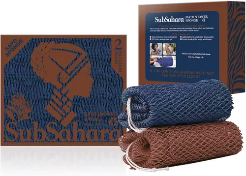 Miniatura 29 de SubSahara Auténtica esponja africana de red – 2 piezas exfoliante exfoliante para todo tipo de piel, esponja de baño para cara y cuerpo, portátil