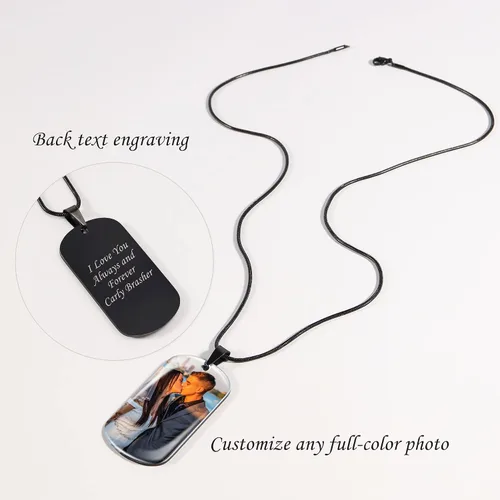 Miniatura 6 de Bivei Collar con etiqueta de perro, collar grabado con foto personalizada para hombres, collar con etiqueta de perro militar con imagen personalizada