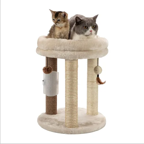 Miniatura 9 de MECOOL Árbol pequeño para gatos 4en1, poste rascador con torre, cama suave, alfombra de sisal, postes de yute con tres juguetes de bola colgante
