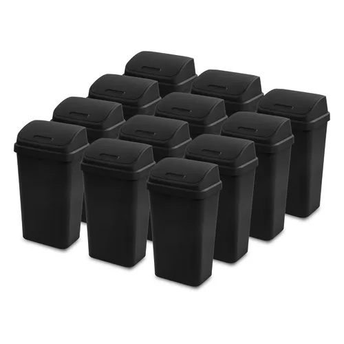 Miniatura 8 de Sterilite Paquete de 4 basureros con tapa oscilante, elegante cubo de basura de perfil cuadrado, 13 galones, color blanco, moderno contenedor