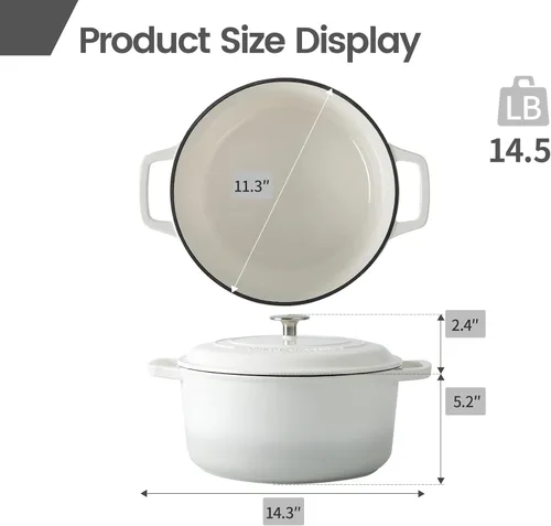 Miniatura 3 de EDGING CASTING Olla holandesa de hierro fundido esmaltado con tapa, horno holandés para hornear pan de masa madre, olla redonda, mango Dule de 7.5