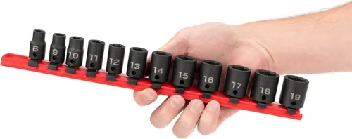 Miniatura 3 de TEKTON Juego de dados de impacto de 6 puntos poco profundos de 3/8 pulgadas con riel, 12 piezas (0.315-0.748 in) SID91102