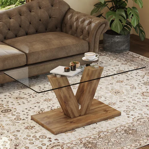 Miniatura 11 de Mesas de centro de cristal para sala de estar, mesa central rectangular moderna de 47.2 pulgadas, mesa de cóctel minimalista con parte superior