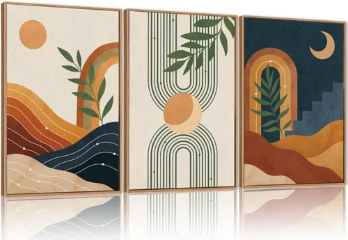 Miniatura 42 de FWIEXA Juego de Arte de Lienzo Bohemio Enmarcado para Pared, Cuadros Botánicos Verde Salvia Decoración de Pared, Impresiones de Arte de Plantas