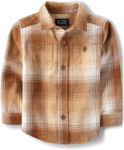 Miniatura 5 de The Children's Place - Camisa de franela a cuadros con mangas largas y botones para bebés y niños pequeños
