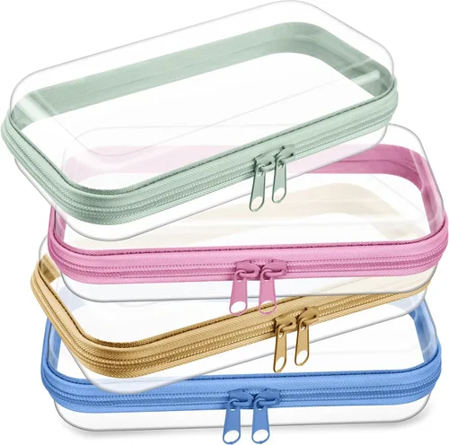 Miniatura 19 de Hoolerry 4 piezas de estuches rígidos transparentes con cremallera, bolsas de maquillaje, estuche de plástico para lápices, contenedores de caja