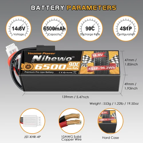 Miniatura 2 de 4S Lipo Battery - Paquete de 2 baterías Lipo de 14.8 V, 6500 mAh, 90C, con enchufe TX + adaptador EC5 compatible con modelos 1/5 1/6 1/7 1/8 RC