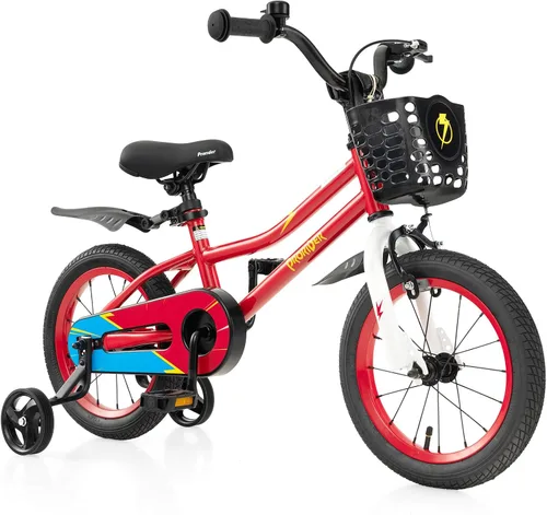 Miniatura 14 de COSTWAY Bicicleta para niños, 12, 14, 16, 18 pulgadas, para niños y niñas de 3 a 8 años, bicicleta para niños con ruedas de entrenamiento