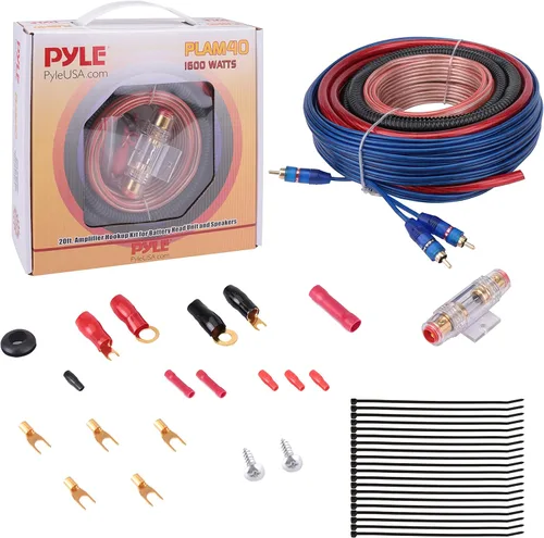 Pyle Kit de cableado estéreo para automóvil - Amplificador de audio y subwoofer Altavoces Cables de instalación (calibre 4), azul (PLAM40)