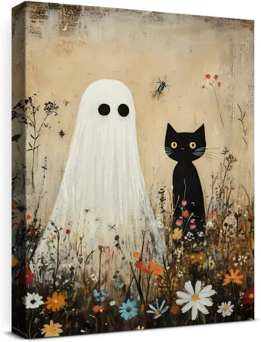 Miniatura 20 de QPVXSST Arte de Pared Interesante de Fantasma de Halloween para Baño, Póster Impreso en Lienzo de Estilo Gótico, Decoración de Baño con Diseño