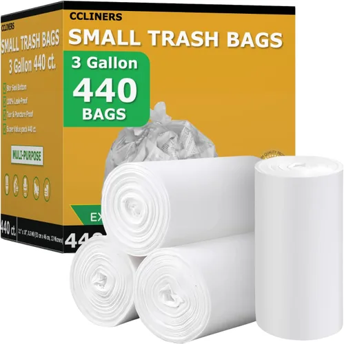 Bolsas de basura pequeñas de 3 galones (440 unidades) para cubos de basura de plástico transparente para baño, se adaptan a contenedores de 2