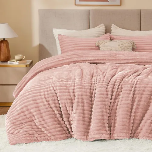 Miniatura 38 de BEDELITE - Juego de edredón de forro polar tamaño individual: ropa de cama supersuave y cálida en color beige, juego de cama de lujo esponjoso