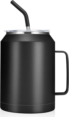 Miniatura 11 de zenbo - Vaso de acero inoxidable aislado al vacío con asa, tapa y popote, mantiene las bebidas frías hasta 36 horas, cuerpo a prueba de sudor, apto