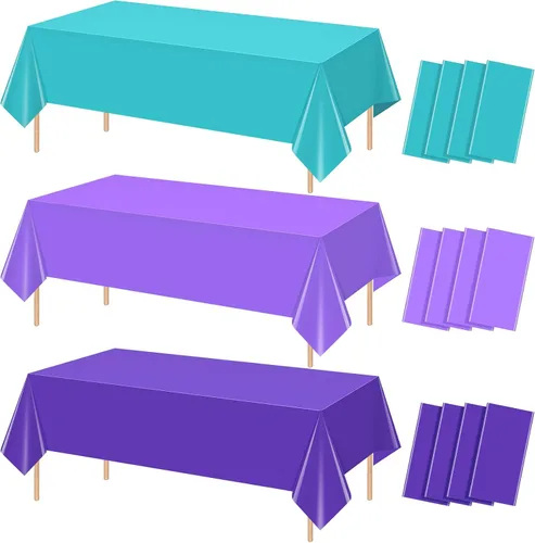 Miniatura 10 de Paquete de 6 manteles de sirena, manteles de princesa azules y morados, fundas rectangulares de plástico desechables de sirena para cumpleaños