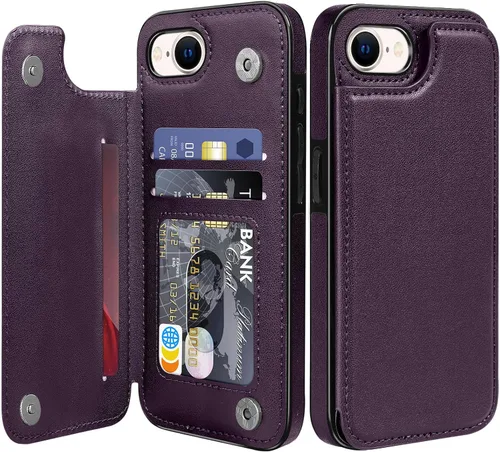Miniatura 16 de Bizzib para iPhone 16 Plus funda tipo billetera con soporte para tarjetas, funda protectora a prueba de caídas y golpes de poliuretano premium