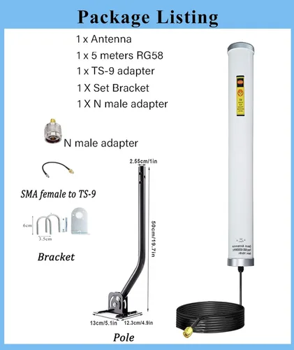 Miniatura 2 de Signalplus Antena celular omnidireccional omnidireccional de banda ancha WiFi 4G LTE y 5G GSM UMTS CDMA 10dBi 600-6000mhz para exteriores