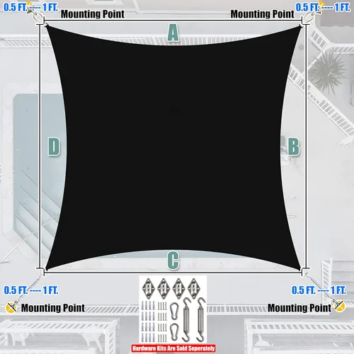 Miniatura 7 de Amgo - Parasol cuadrado negro personalizado de 6' x 6' UPF50+ AGTAPR1218, toldo a medida, 95% de bloqueo UV, permeable al agua y al aire, para uso