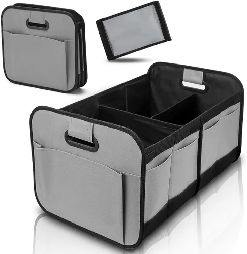 AOPHY Organizador de carga, organizador de maletero para automóvil con múltiples compartimentos, organizador de maletero de automóvil para SUV, gris