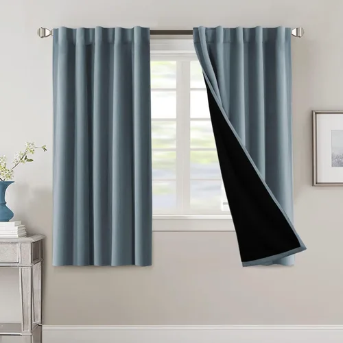Miniatura 95 de H.VERSAILTEX Cortinas 100% opacas para dormitorio con forro negro, cortinas de oscurecimiento de habitación completa, con aislamiento térmico