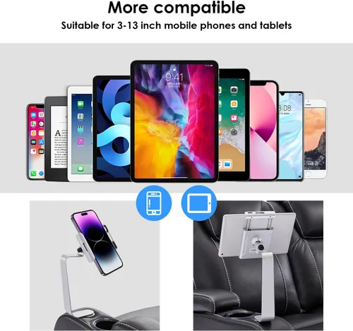 Miniatura 5 de Weilianda Serie de asientos de cine en casa, soporte giratorio para tableta y teléfono celular, accesorios para sofá, 2 juegos de plata