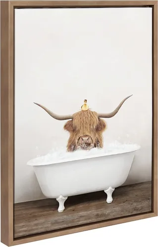 Miniatura 9 de Kate and Laurel Sylvie Highland Cow and Duckling in Rustic Bath - Lienzo enmarcado para pared por Amy Peterson Art Studio; 18 x 24 pulgadas, Natural