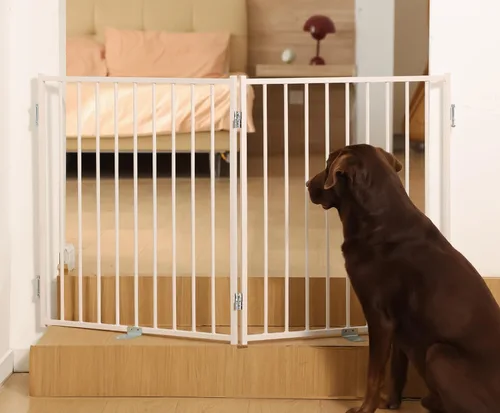 Miniatura 16 de No Pawblems - Puerta independiente para perros, valla plegable de 30 pulgadas de alto para interiores, extensión de puerta extra ancha para Blanco