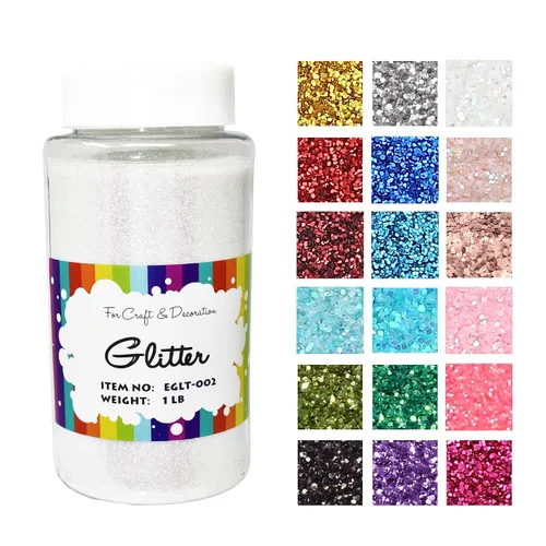 Miniatura 10 de Brillantina gruesa, 18 frascos de colores surtidos para manualidades, cuerpo, maquillaje y purpurina para uñas.