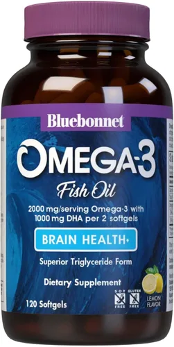 BlueBonnet Nutrition Omega-3 Brain Formula Natural Wild Caught Triglicérido Forma DHA 1000 mg EPA 210 mg, suplemento de apoyo cognitivo altamente