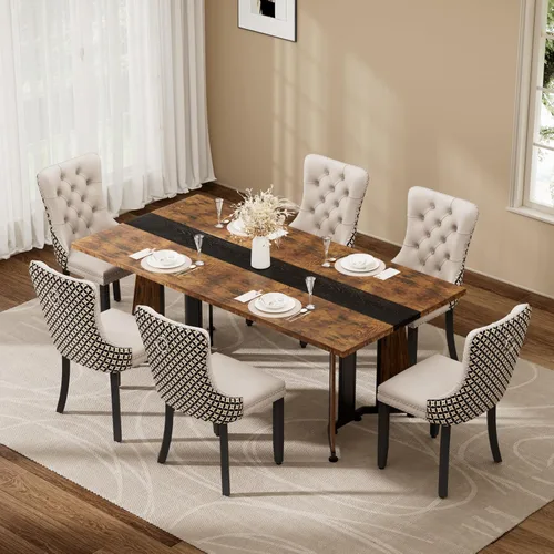 Miniatura 37 de Juego de mesa de comedor de 5 piezas con 4 sillas, mesa de comedor rectangular de madera de 71 pulgadas con sillas de comedor de terciopelo, tablero