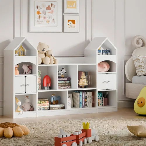 Miniatura 5 de Vabches Estantería para niños con forma de castillo, vitrina para niños, organizador de almacenamiento de juguetes multifuncional, estantería Blanco