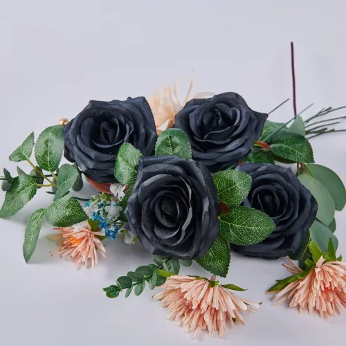 Miniatura 3 de Rosas artificiales, rosas artificiales, rosas artificiales de seda con tallos para ramos de boda, mesas de fiesta, centros de mesa, arreglos Negro