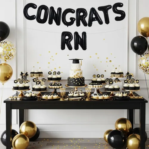 Miniatura 4 de TONIFUL Decoraciones de graduación de enfermeras 2026, globos negros de felicitaciones RN 2026 de 16 pulgadas RN 2026, pancarta de clase de 2026