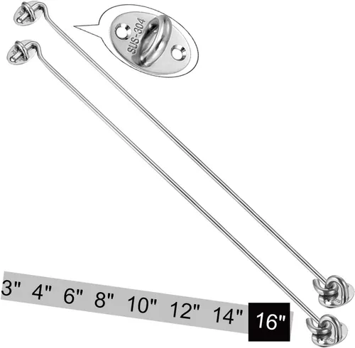 Gancho de cabina【2 piezas】SUS 304 de acero inoxidable para cobertizo de puerta de puerta, soporte silencioso para ventana (16 pulgadas)